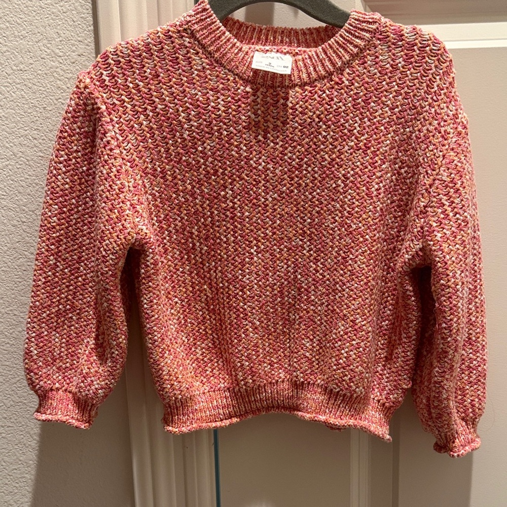 Zara White and Pink Knit Sweater